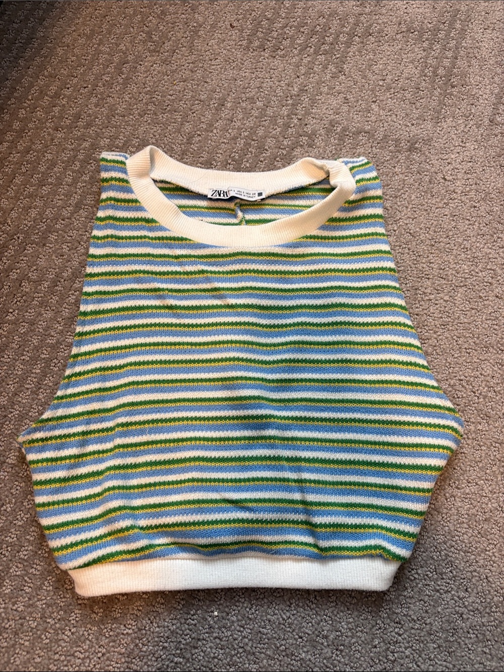 Zara Striped Knit Cropped Tank in Green, Blue & White